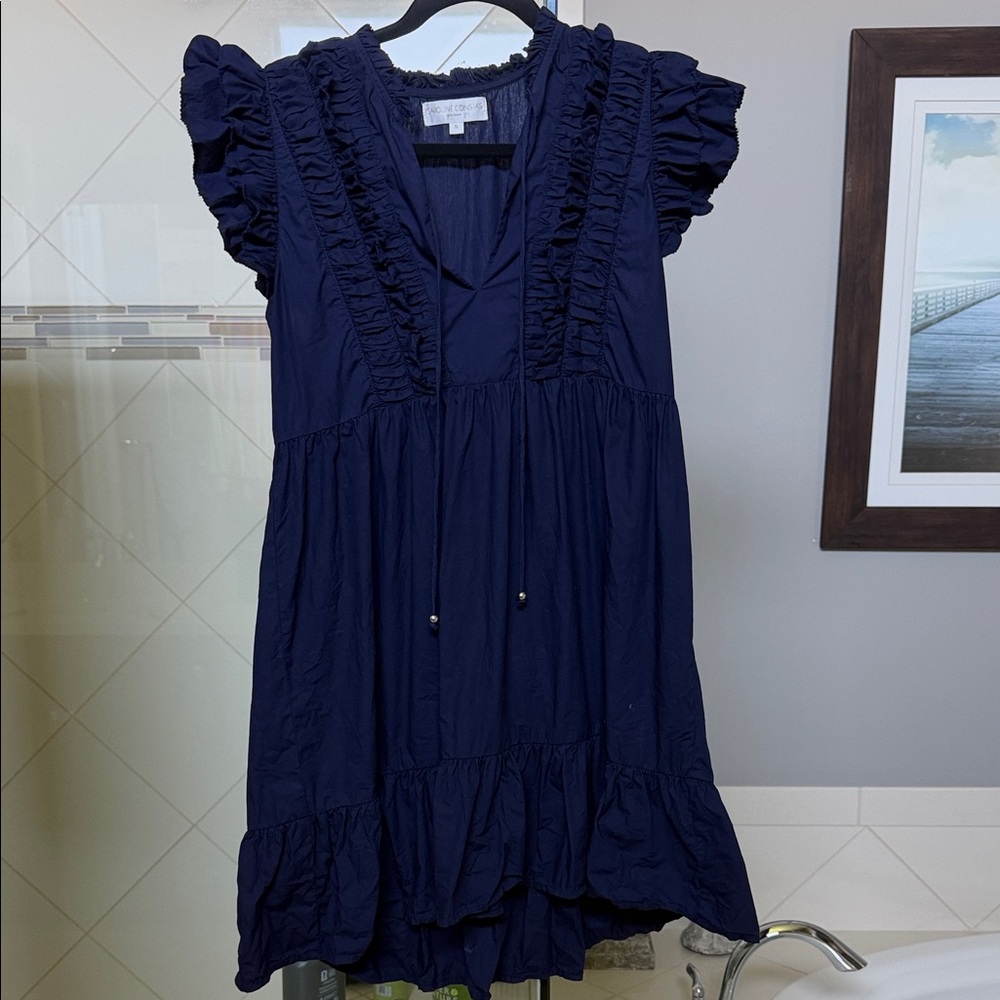 Caroline Constas Deep Blue Ruffled dress